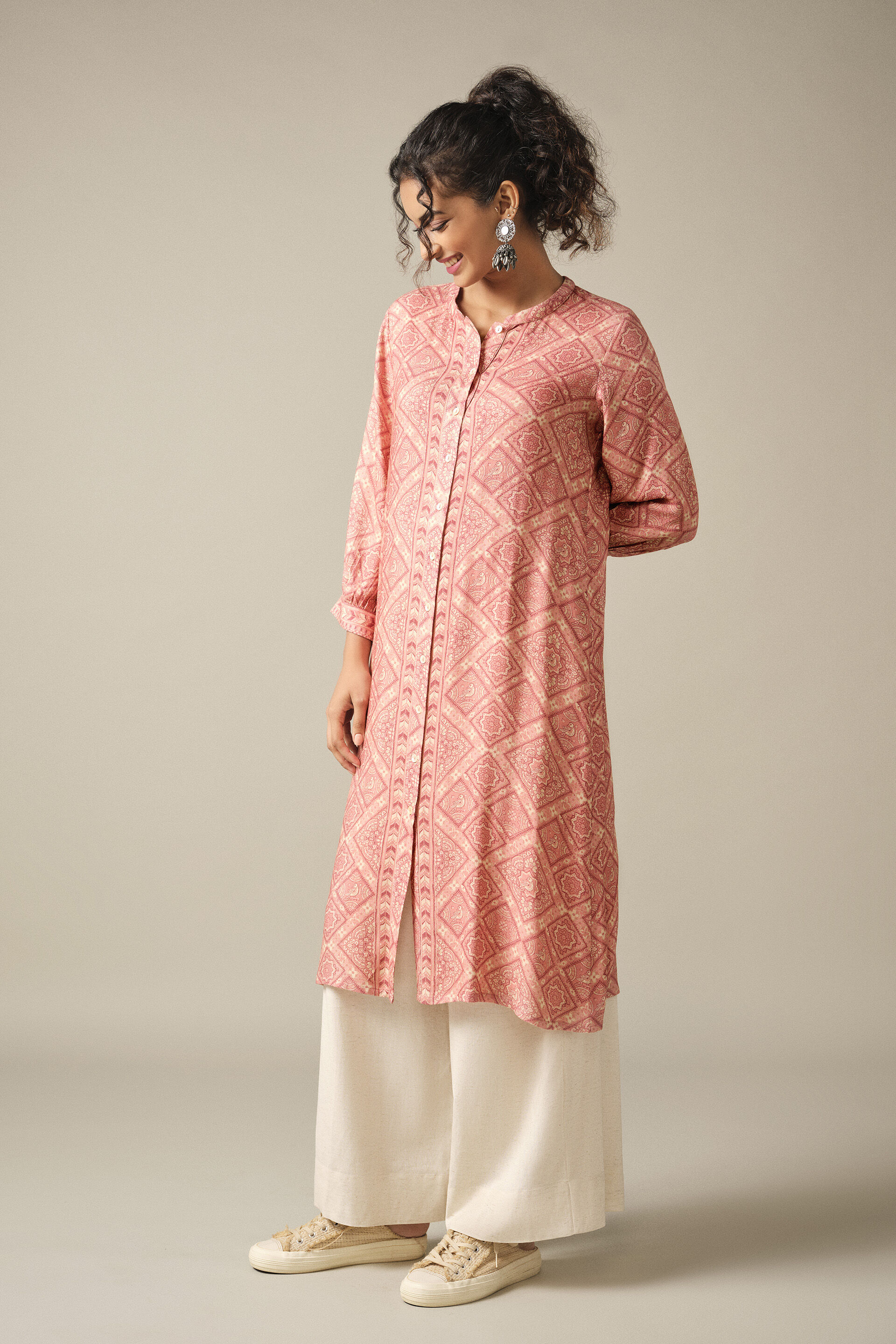 Bird Print Kurta in Pink, Pink, image 2